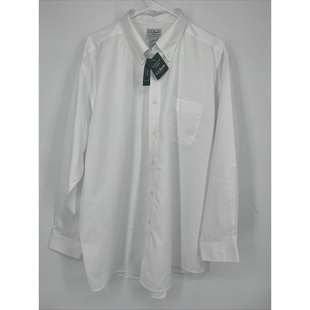 L.L.Bean Mens 17.5x34 Traditional Fit Wrinkle Free Oxford White Button Down